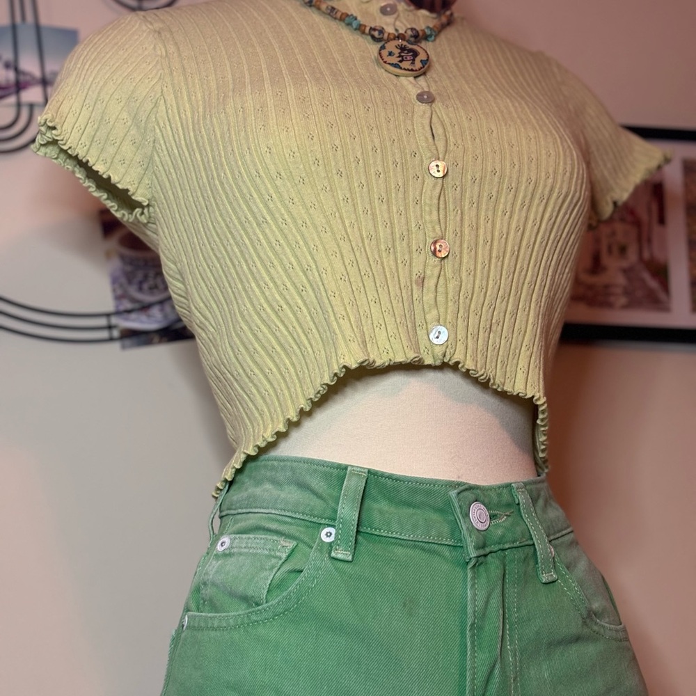 Ribbed Green Crop Top and Mint Green Jeans